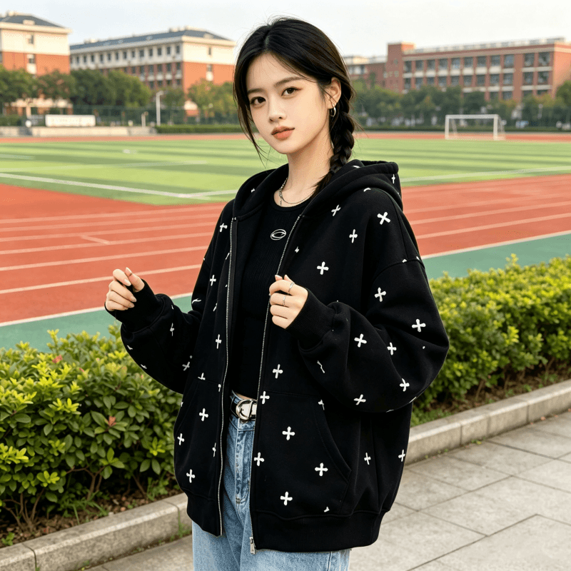 아메리칸 조수 브랜드 남녀 회색 후드 티 스웨터 여성 가을 2026 새로운 루즈핏 느긋한 바람 작은 대중 카디건 코트 상세 이미지 20