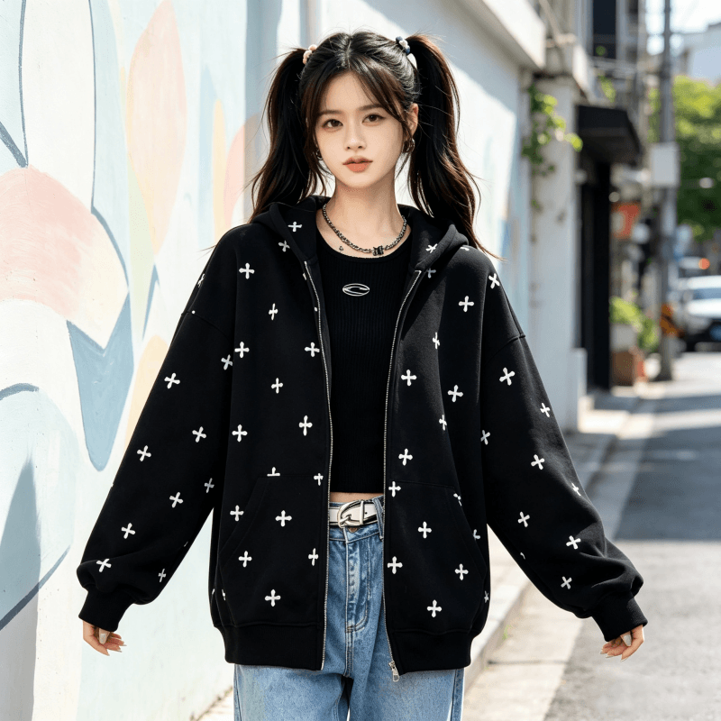 아메리칸 조수 브랜드 남녀 회색 후드 티 스웨터 여성 가을 2026 새로운 루즈핏 느긋한 바람 작은 대중 카디건 코트 상세 이미지 23