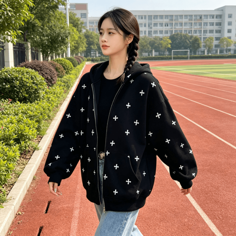 아메리칸 조수 브랜드 남녀 회색 후드 티 스웨터 여성 가을 2026 새로운 루즈핏 느긋한 바람 작은 대중 카디건 코트 상세 이미지 25