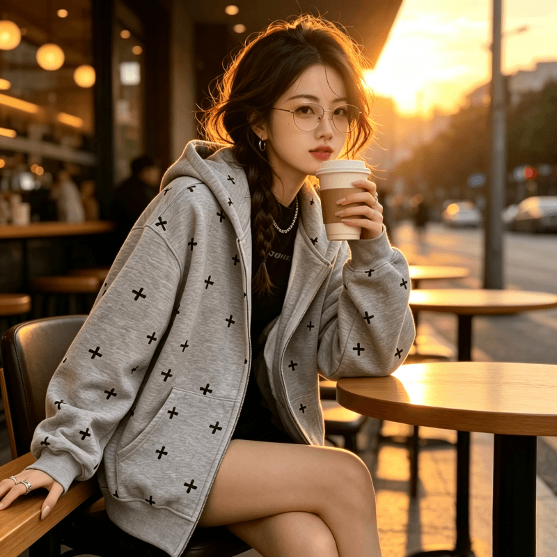 아메리칸 조수 브랜드 남녀 회색 후드 티 스웨터 여성 가을 2026 새로운 루즈핏 느긋한 바람 작은 대중 카디건 코트 상세 이미지 35
