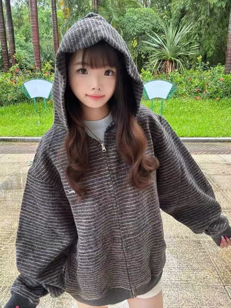 얇은 스타일 백금 지퍼 자수 이후 패키지 칼라 광저우 원본 원단 후드티 여성 이미지 2