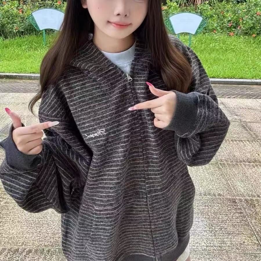 얇은 스타일 백금 지퍼 자수 이후 패키지 칼라 광저우 원본 원단 후드티 여성 이미지 5