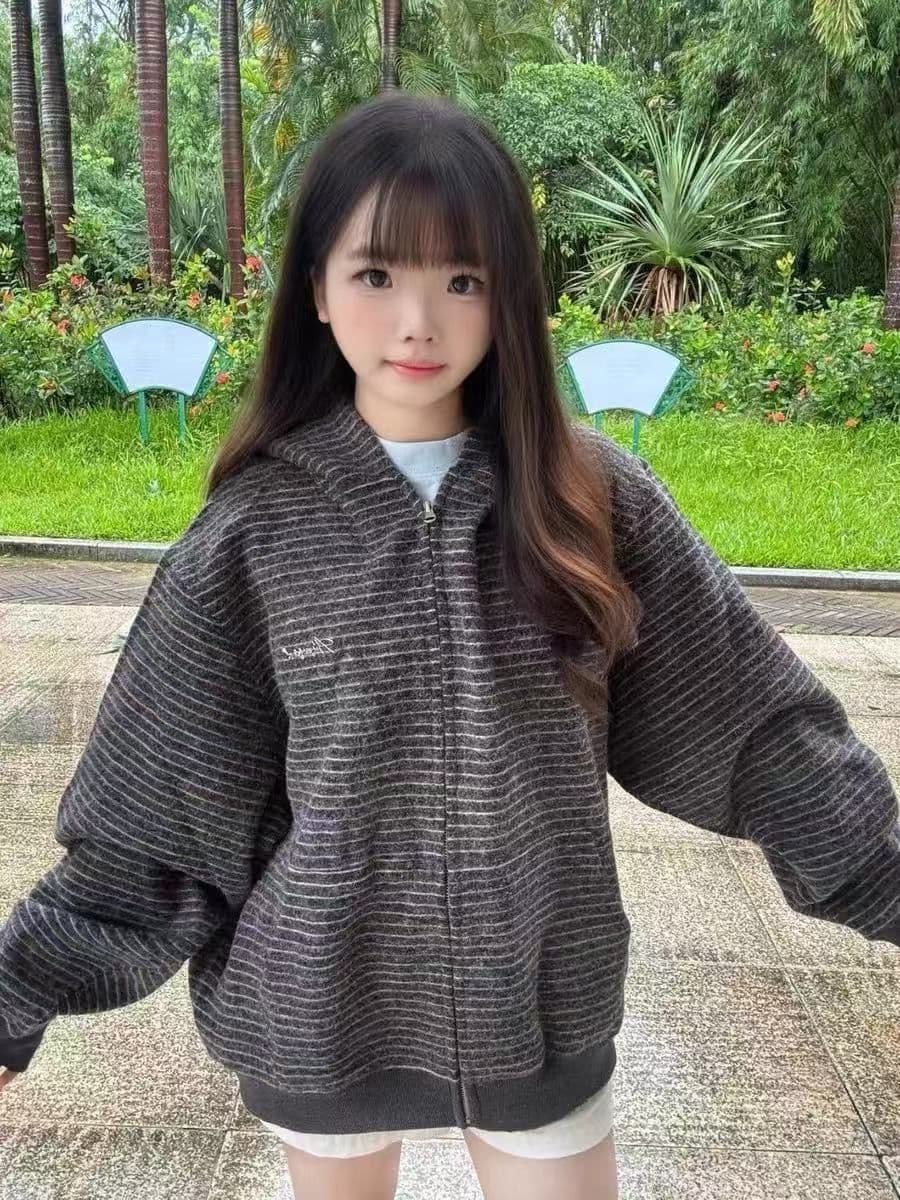 얇은 스타일 백금 지퍼 자수 이후 패키지 칼라 광저우 원본 원단 후드티 여성 상세 이미지 6