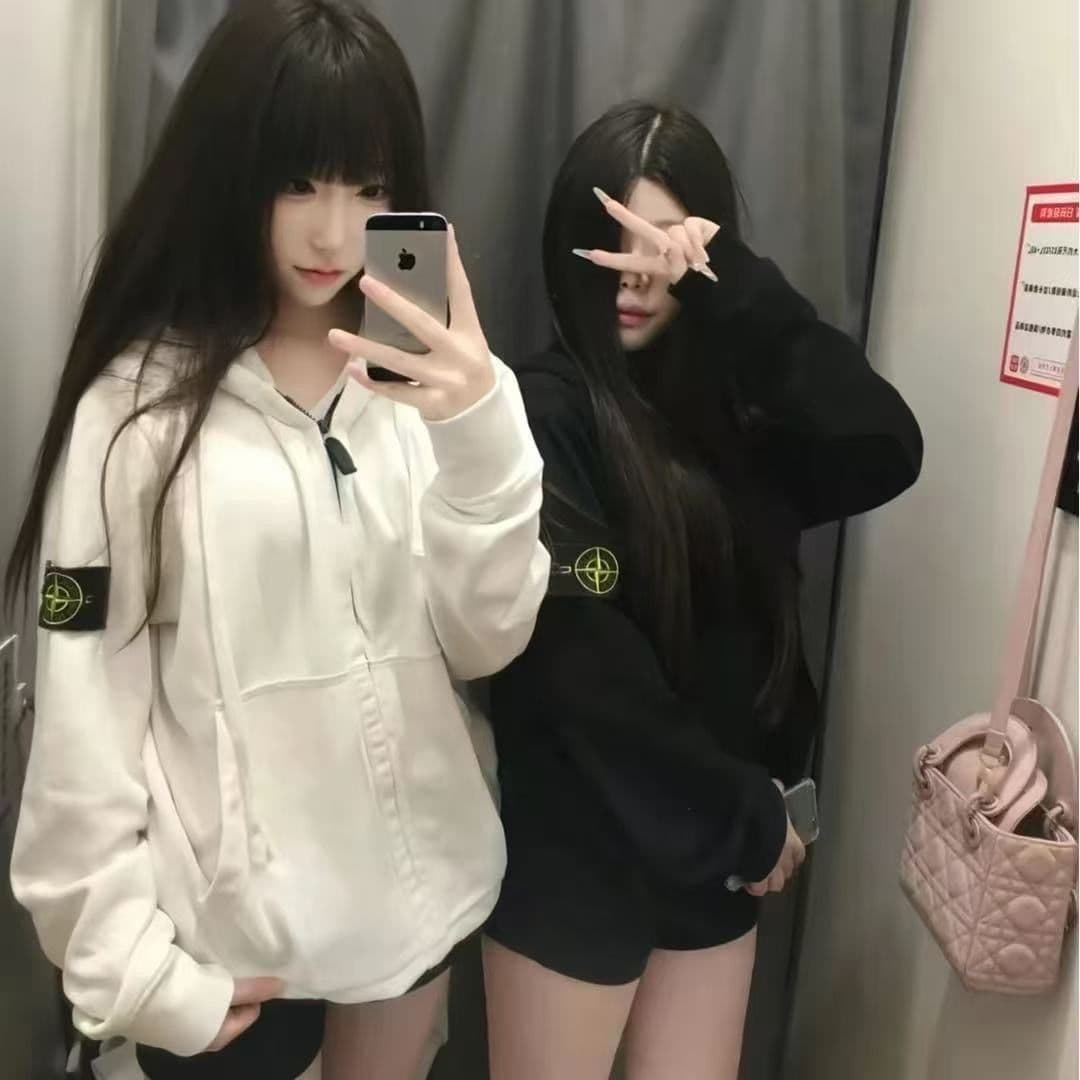 얇은 스타일 휘장 부형제 가죽 지퍼 헤드 이후 패키지 칼라 순수한 Mianhua 면 복합 후드티 여성 상세 이미지 10