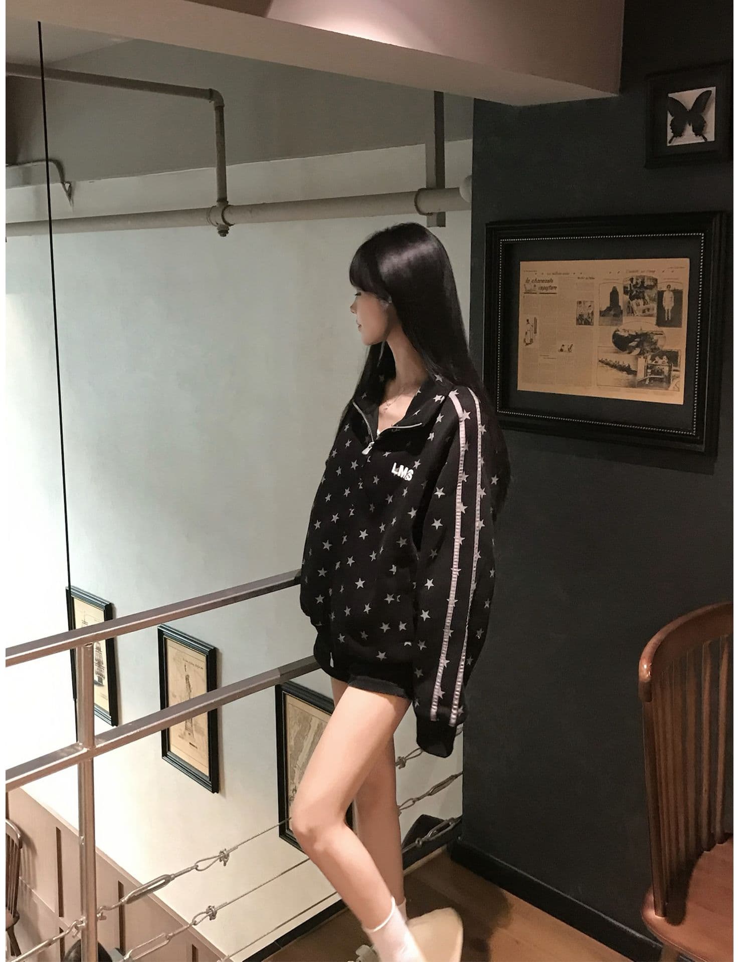 얇은 스타일 털이 있는 클립 칼라 것 백금 지퍼 자수 순수한 Mianhua 면 복합 후드티 여성 상세 이미지 8