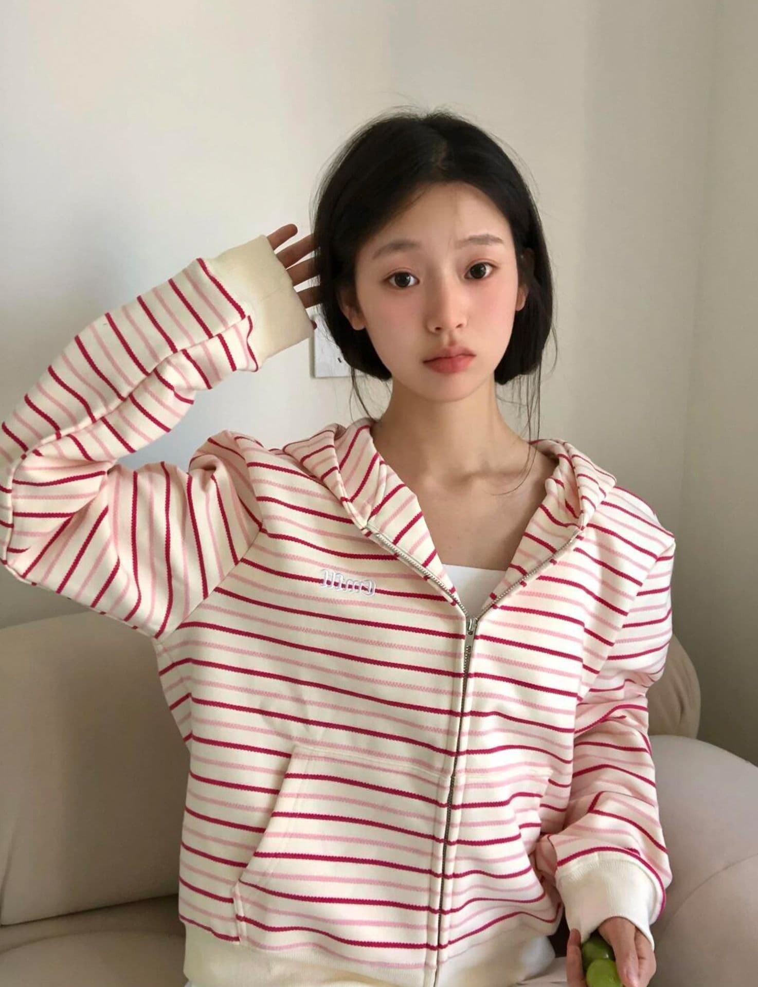 얇은 스타일 백금 지퍼 자수 원본 천 인사이드 펌프 순수한 Mianhua 면 복합 후드티 여성 이미지 4