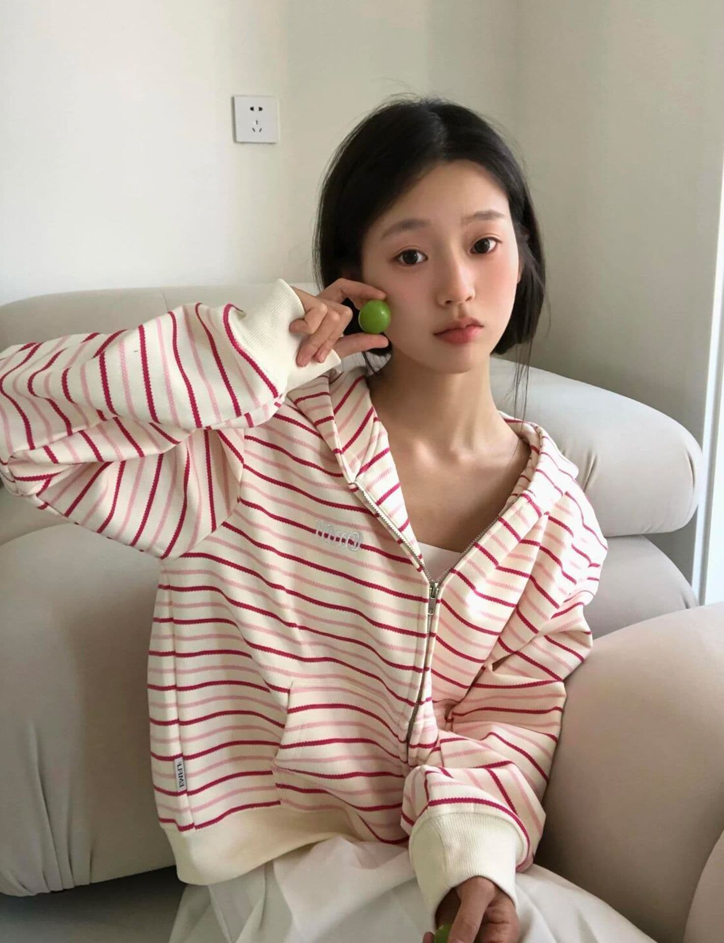 얇은 스타일 백금 지퍼 자수 원본 천 인사이드 펌프 순수한 Mianhua 면 복합 후드티 여성 상세 이미지 2