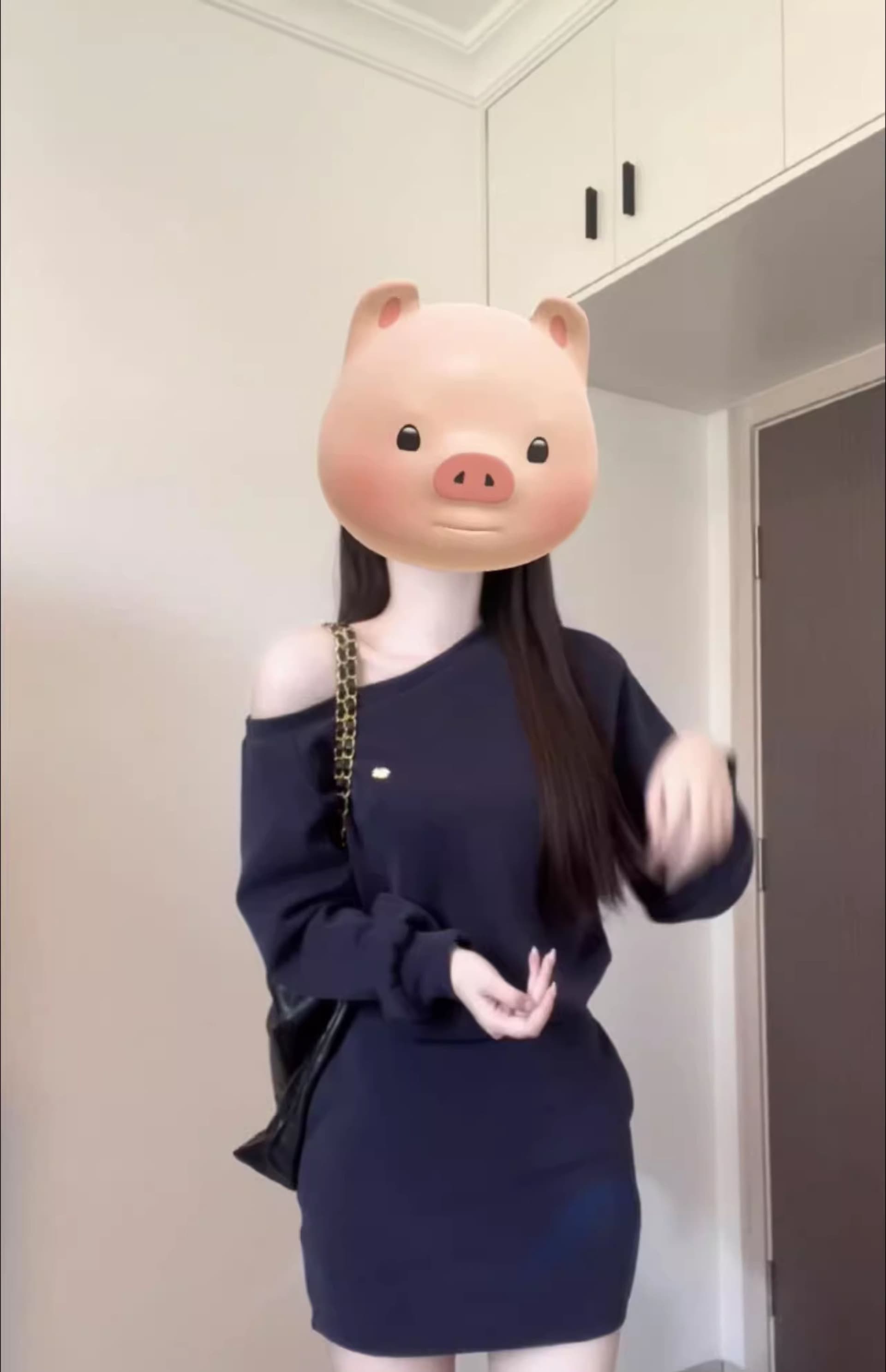 260 그램 사람들 면 원단 참나무 늑골 오프숄더 루즈핏 후드티 드레스 프랑스식 품격 비스듬한 어깨 이른 가을 짧은 치마 상세 이미지 4