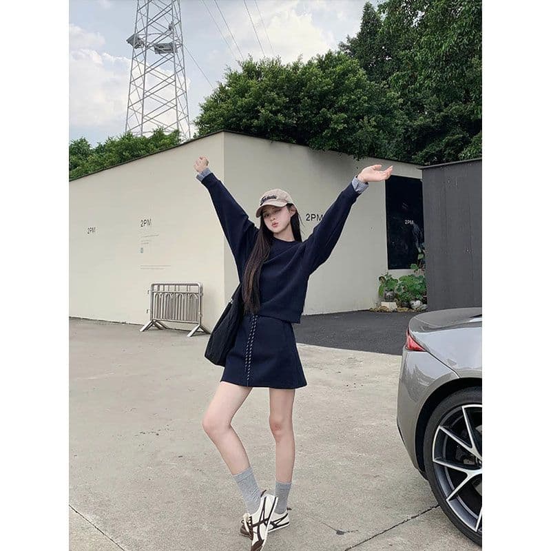 220 그램 사람들 면 원단 주머니 바지 인사이드 한 부서 품격 착용 가져 가라. 슬림해 보이는 패션 연령 감소 해군 투피스 세트 이미지 3
