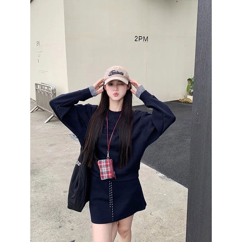 220 그램 사람들 면 원단 주머니 바지 인사이드 한 부서 품격 착용 가져 가라. 슬림해 보이는 패션 연령 감소 해군 투피스 세트 이미지 4