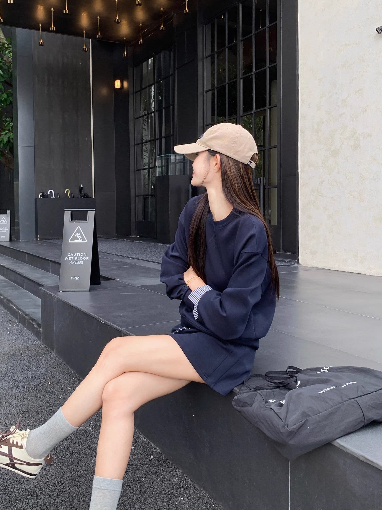 220 그램 사람들 면 원단 주머니 바지 인사이드 한 부서 품격 착용 가져 가라. 슬림해 보이는 패션 연령 감소 해군 투피스 세트 상세 이미지 10