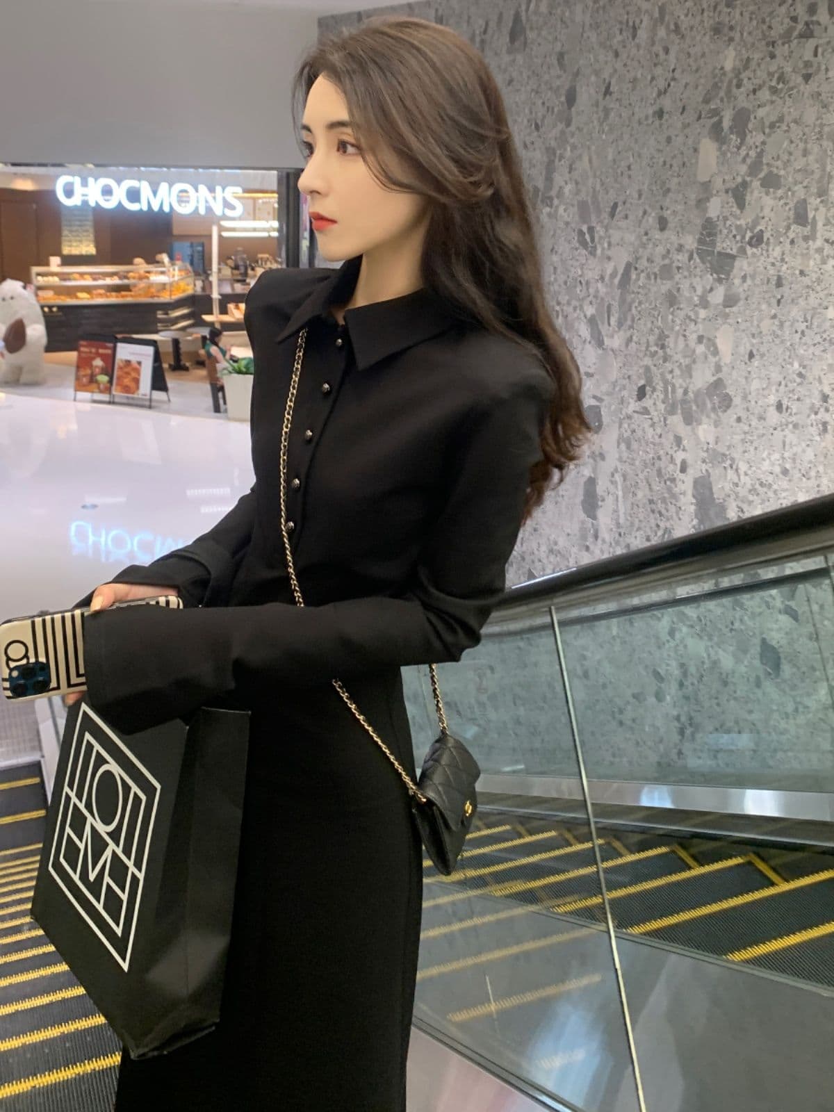 400g 사람들 면 빈 가스 층 벨트 어깨 패드 하나 한 부서 드레스 새로운 표지 고기 슬림해 보이는 디자인 센스 고귀한 블랙 치마 상세 이미지 2