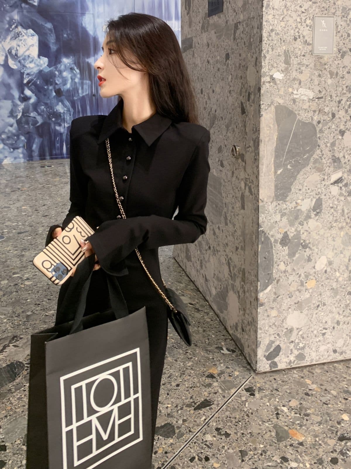 400g 사람들 면 빈 가스 층 벨트 어깨 패드 하나 한 부서 드레스 새로운 표지 고기 슬림해 보이는 디자인 센스 고귀한 블랙 치마 상세 이미지 6