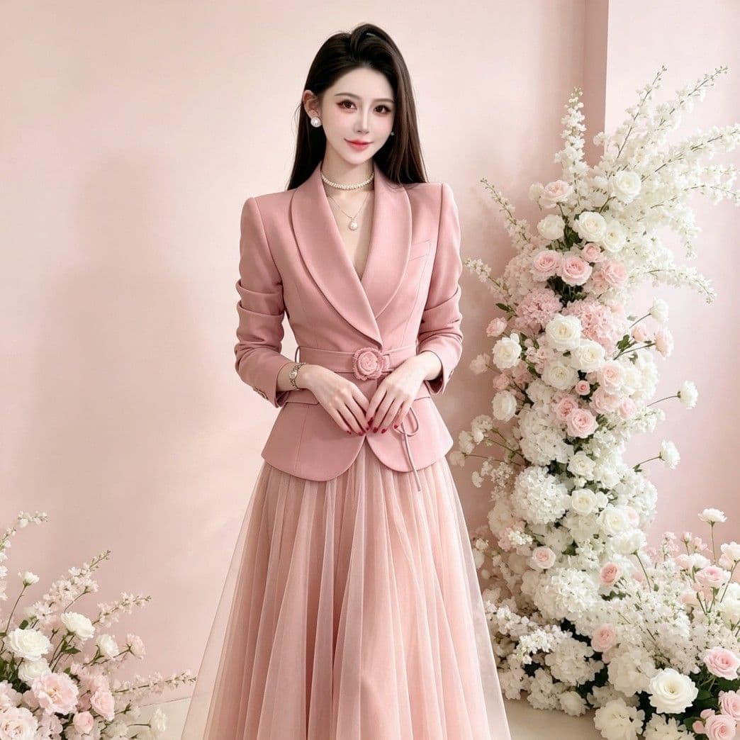 광저우 품질 프랑스식 부드러운 바람 정장 거즈 스커트 품격 치마 세트 2 세트 새로운 가을 2026 이미지 3
