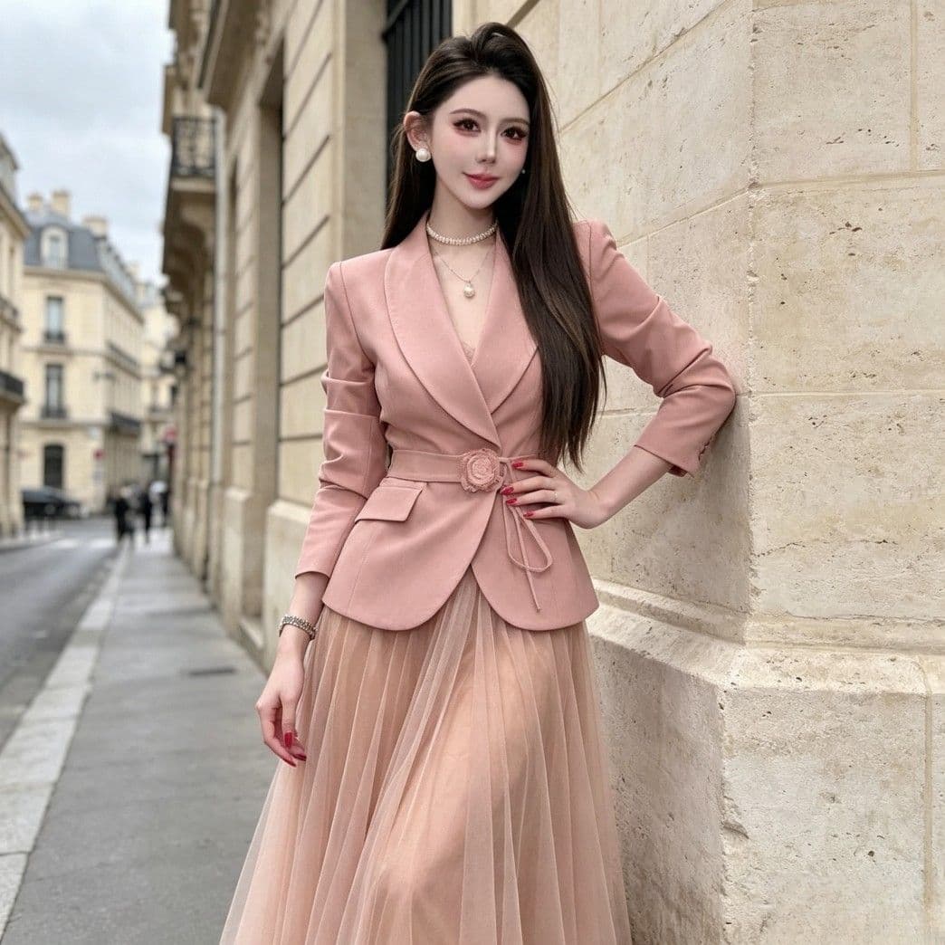 광저우 품질 프랑스식 부드러운 바람 정장 거즈 스커트 품격 치마 세트 2 세트 새로운 가을 2026 상세 이미지 2