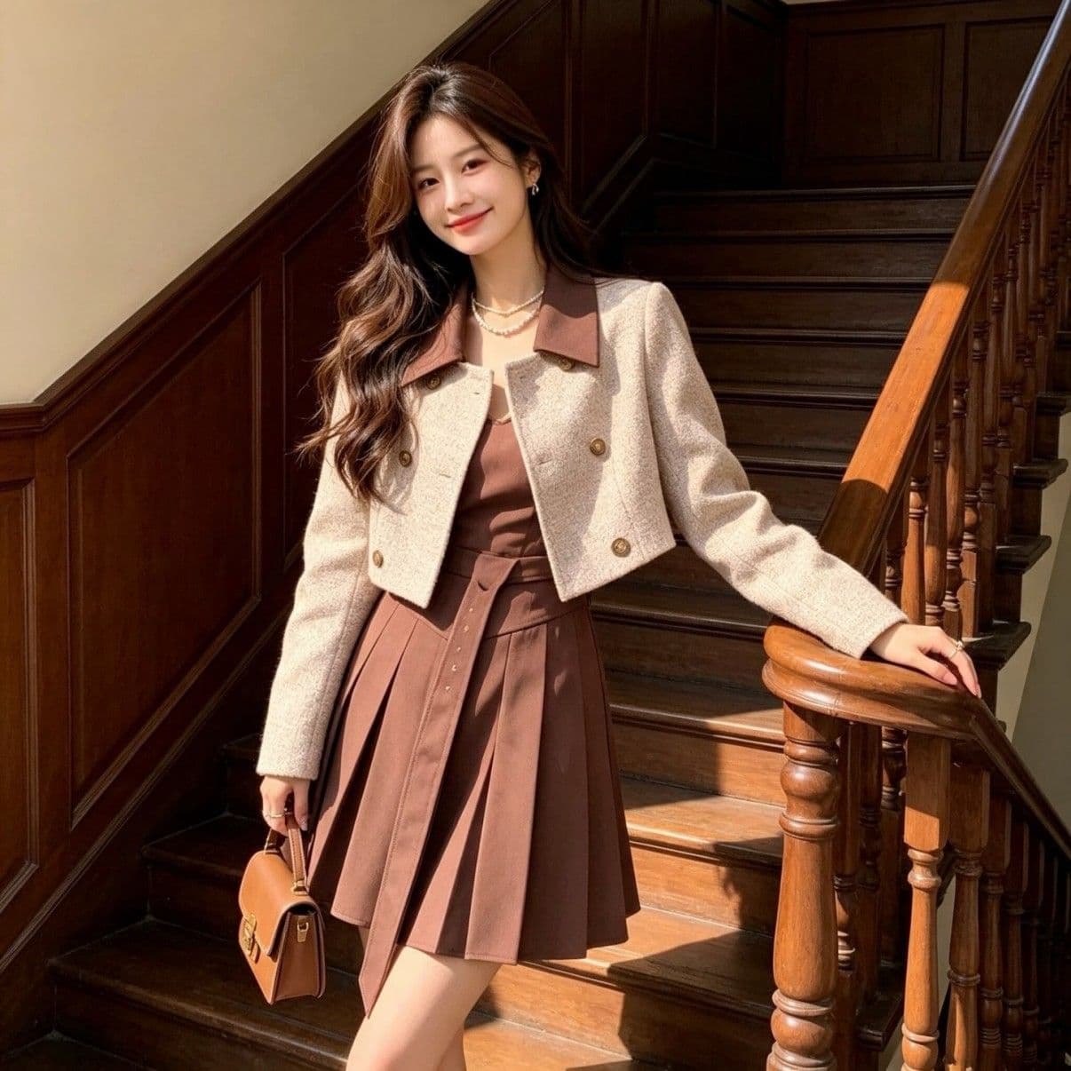 광저우 품질 프랑스식 레트로 작은 키 점프 슈트 치마 세트 여성 가을 겨울 새로운 작은 샤넬 스타일 재킷 치마