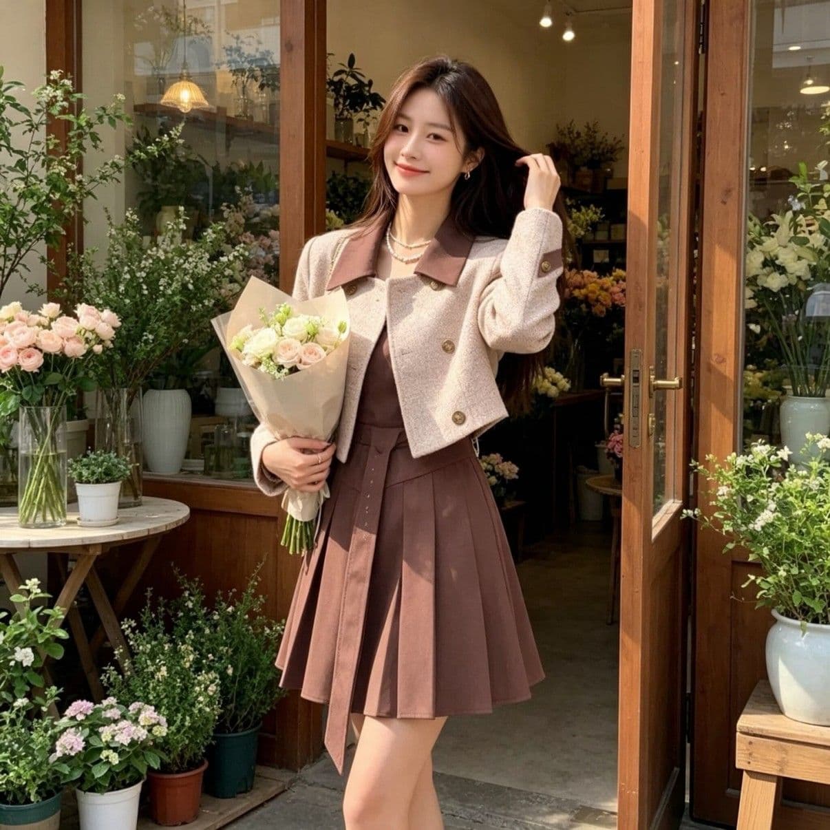 광저우 품질 프랑스식 레트로 작은 키 점프 슈트 치마 세트 여성 가을 겨울 새로운 작은 샤넬 스타일 재킷 치마 이미지 4