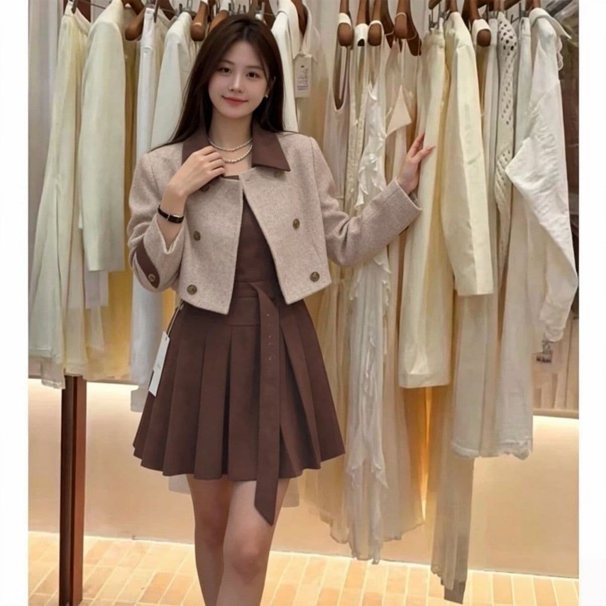 광저우 품질 프랑스식 레트로 작은 키 점프 슈트 치마 세트 여성 가을 겨울 새로운 작은 샤넬 스타일 재킷 치마 상세 이미지 6