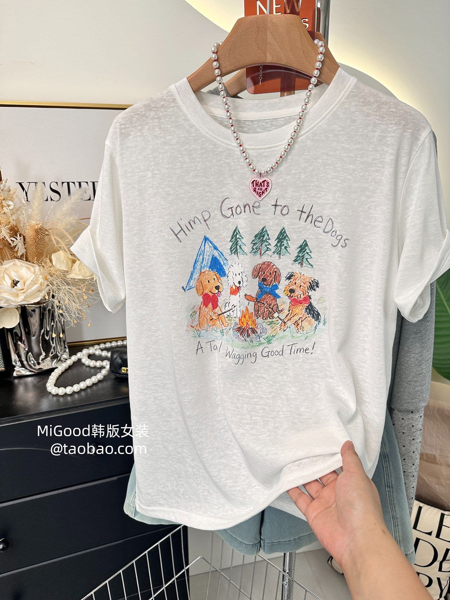 눈꽃 면 특별 빅 사이즈 300 근 한 부서 패션 페인팅 강아지 패턴 루즈핏 반팔 티셔츠 여성 상세 이미지 8