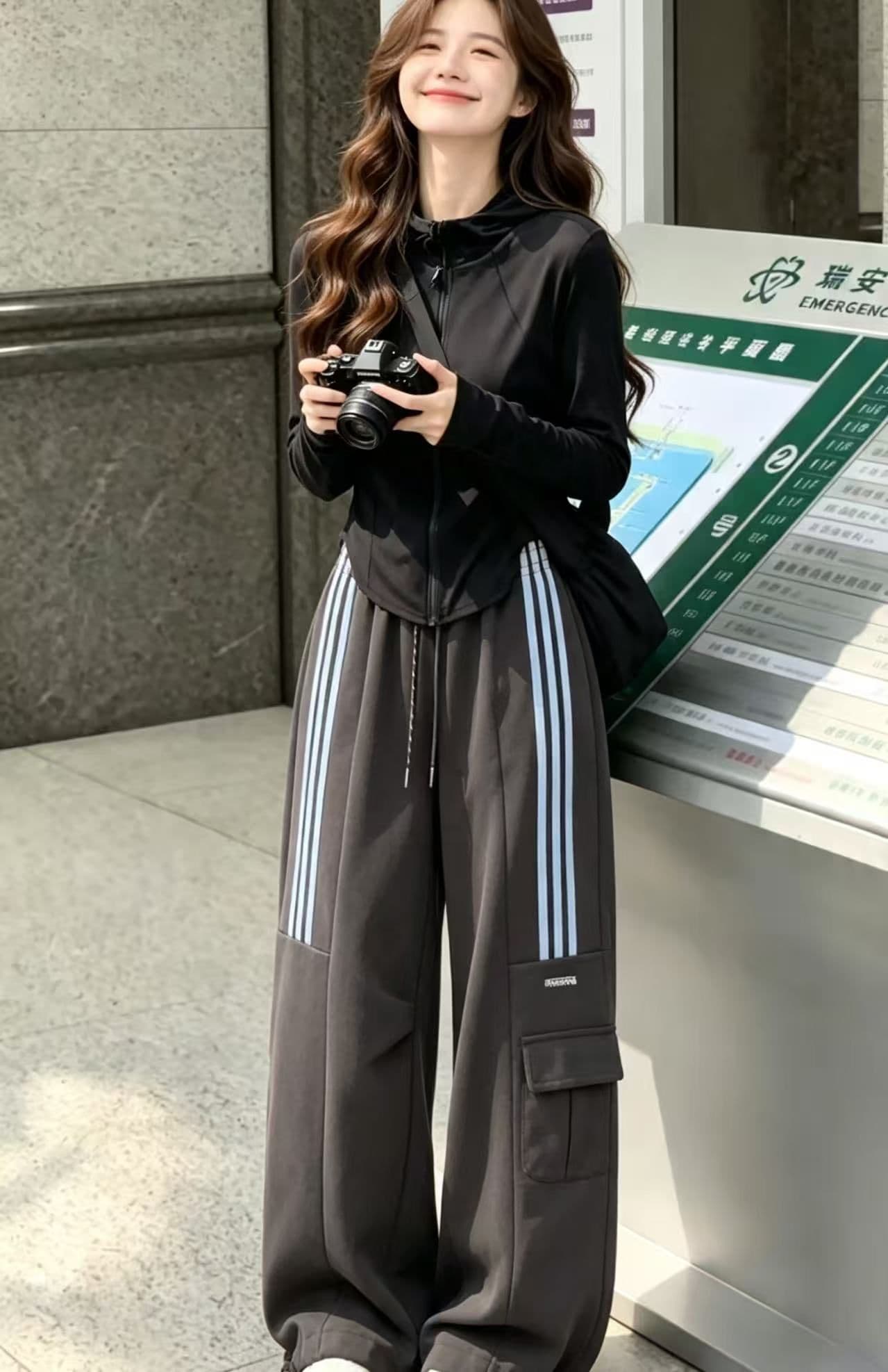 레트로 village 아메리칸 운동 바지 새로운 무거운 워크웨어 팬츠 한국 스타일 루즈핏 캐주얼 넓은 다리 조거 바지 상세 이미지 1