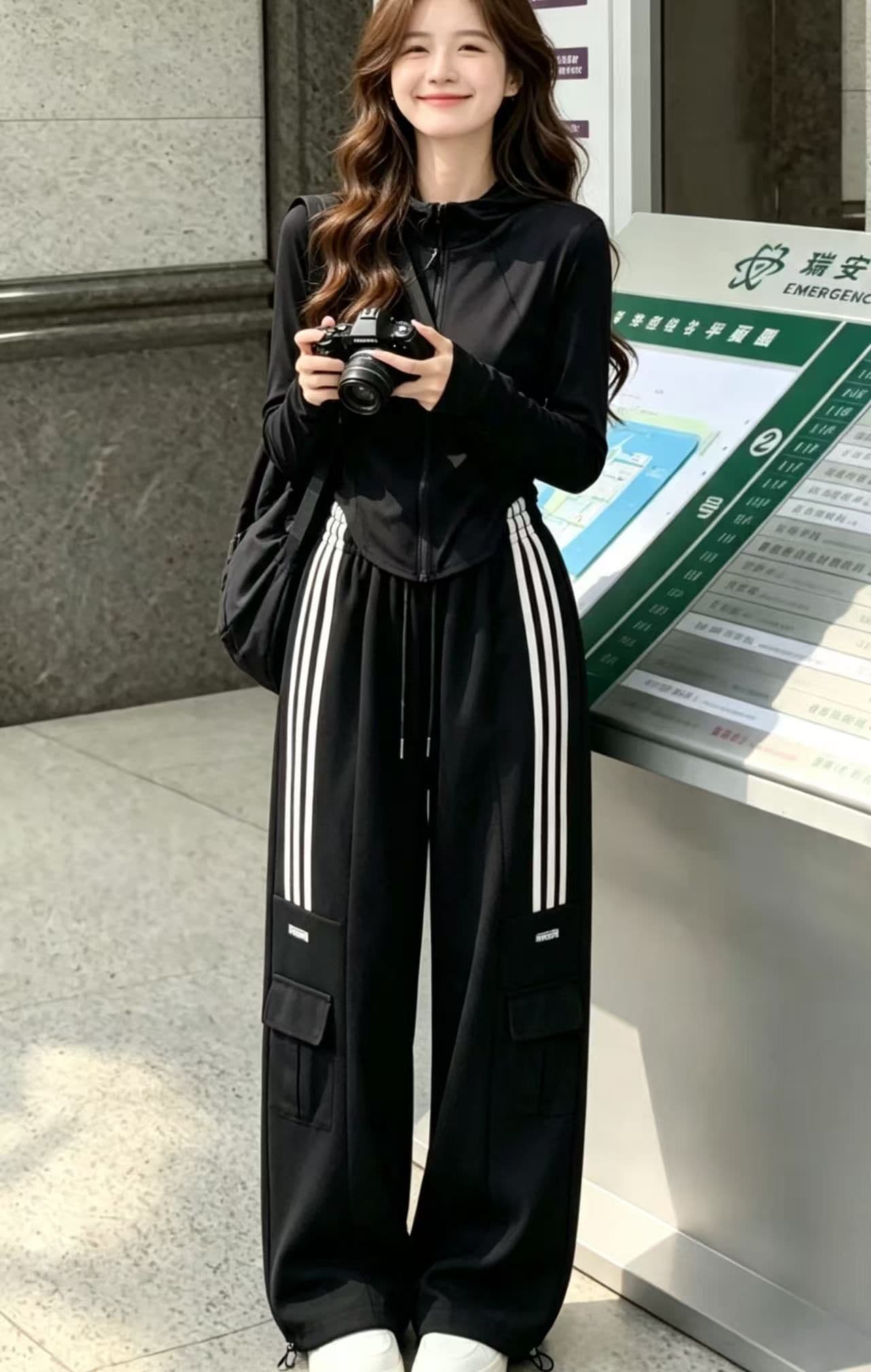 레트로 village 아메리칸 운동 바지 새로운 무거운 워크웨어 팬츠 한국 스타일 루즈핏 캐주얼 넓은 다리 조거 바지 상세 이미지 2