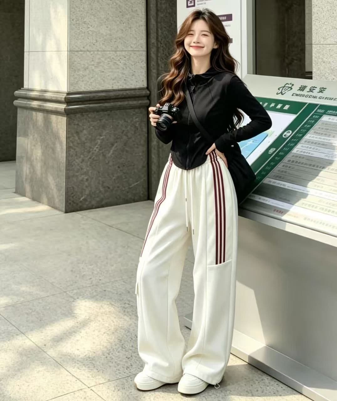 레트로 village 아메리칸 운동 바지 새로운 무거운 워크웨어 팬츠 한국 스타일 루즈핏 캐주얼 넓은 다리 조거 바지 상세 이미지 3