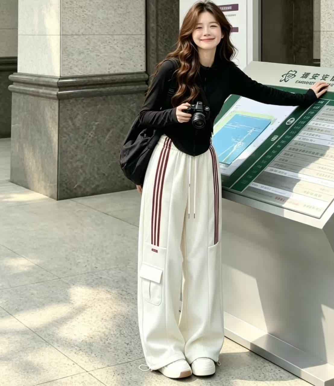 레트로 village 아메리칸 운동 바지 새로운 무거운 워크웨어 팬츠 한국 스타일 루즈핏 캐주얼 넓은 다리 조거 바지 상세 이미지 5