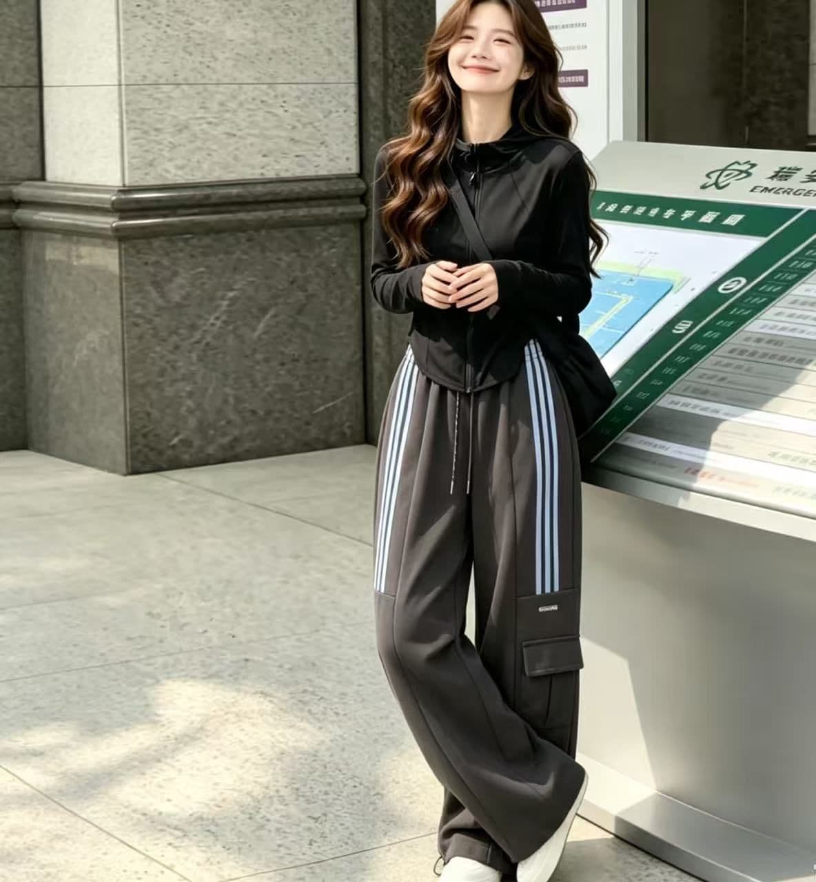 레트로 village 아메리칸 운동 바지 새로운 무거운 워크웨어 팬츠 한국 스타일 루즈핏 캐주얼 넓은 다리 조거 바지 상세 이미지 7