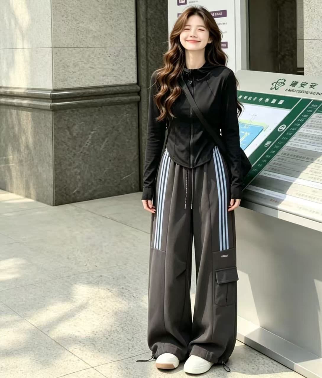 레트로 village 아메리칸 운동 바지 새로운 무거운 워크웨어 팬츠 한국 스타일 루즈핏 캐주얼 넓은 다리 조거 바지 상세 이미지 11