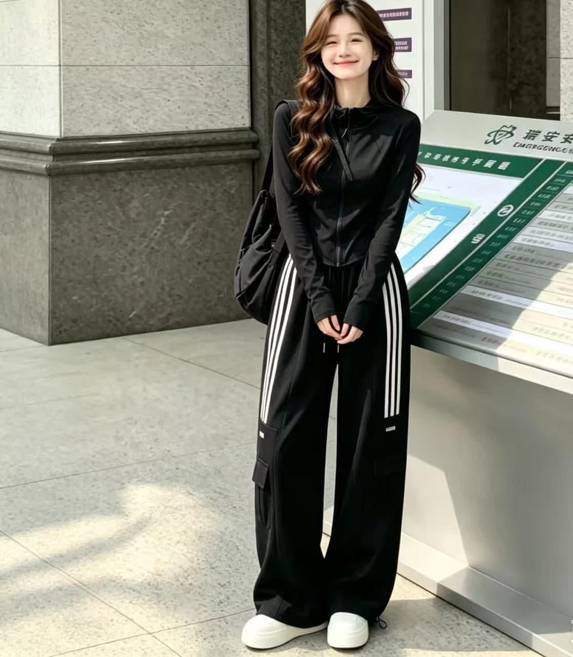 레트로 village 아메리칸 운동 바지 새로운 무거운 워크웨어 팬츠 한국 스타일 루즈핏 캐주얼 넓은 다리 조거 바지 상세 이미지 12