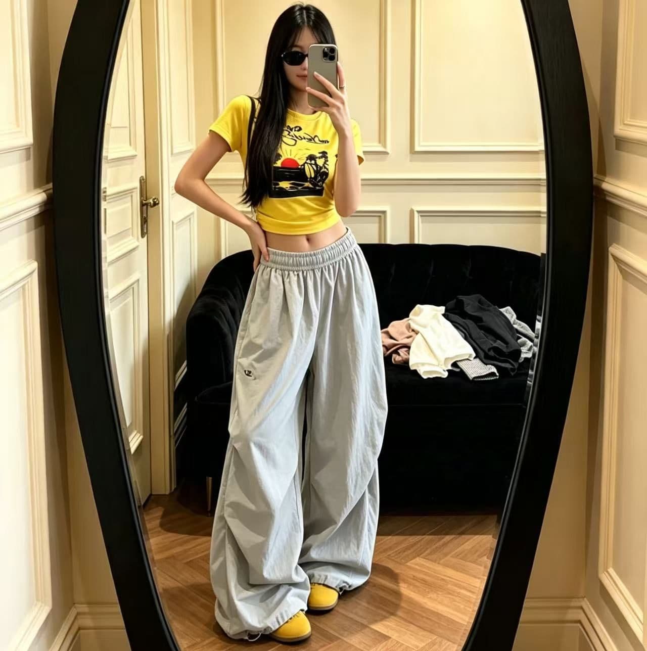 아메리칸 레트로 재즈 캐주얼 워크웨어 팬츠 여성 봄 ins 인터넷 유명인 넓은 다리 루즈핏 운동 춤추기 바지 여성 상세 이미지 1