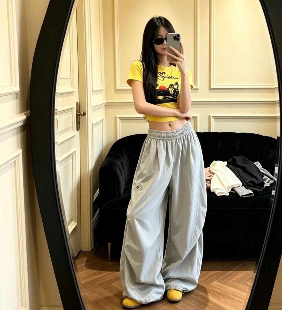 아메리칸 레트로 재즈 캐주얼 워크웨어 팬츠 여성 봄 ins 인터넷 유명인 넓은 다리 루즈핏 운동 춤추기 바지 여성 상세 이미지 3