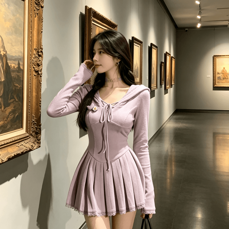 첫사랑 순수한 욕망 달콤함 장난기 넘치는 아름다운 니트 여성 드레스 봄 가을 고유 한 아름다운 핫걸 허리 수축 작은 대중 치마 상세 이미지 6