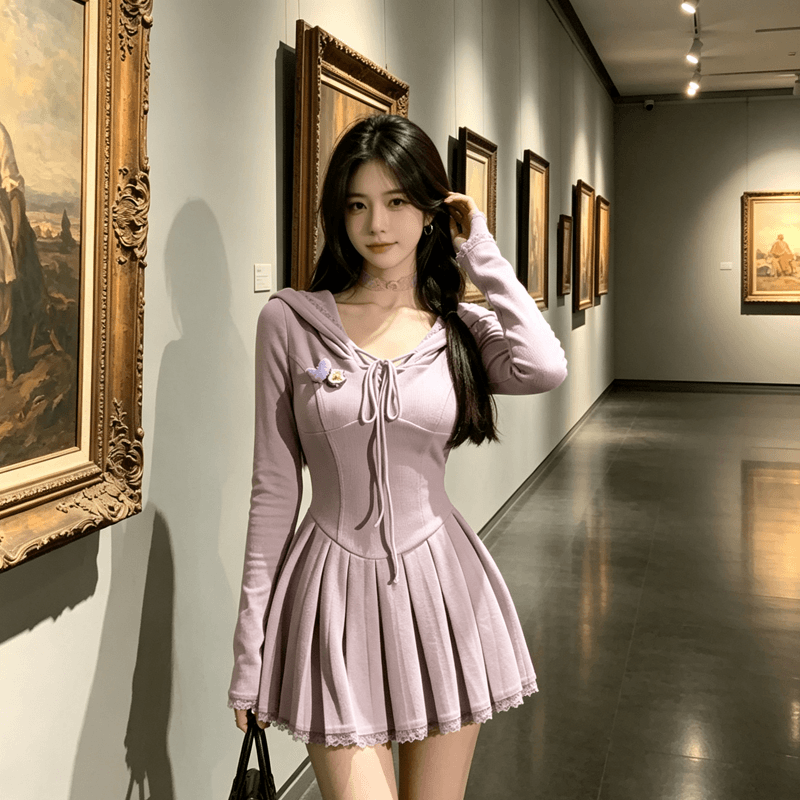첫사랑 순수한 욕망 달콤함 장난기 넘치는 아름다운 니트 여성 드레스 봄 가을 고유 한 아름다운 핫걸 허리 수축 작은 대중 치마 상세 이미지 9