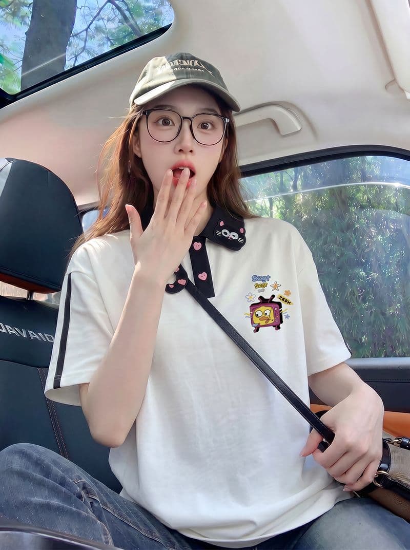구슬 그라운드 면 반팔 티셔츠 여성 의류 여름 새로운 3 차원 장식 루즈핏 자수 POLO 칼라 맨위 이미지 2