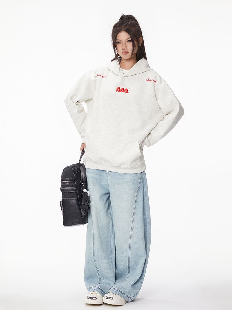 긴팔 티셔츠 후드티 이른 봄 새로운 조수 브랜드 커플 루즈핏 가시 자수 후드 맨위 한국 스타일 여성 의류 상세 이미지 4