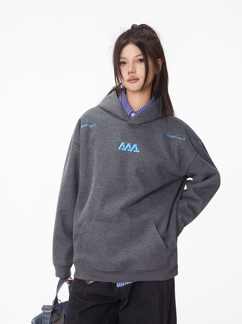 긴팔 티셔츠 후드티 이른 봄 새로운 조수 브랜드 커플 루즈핏 가시 자수 후드 맨위 한국 스타일 여성 의류 상세 이미지 12