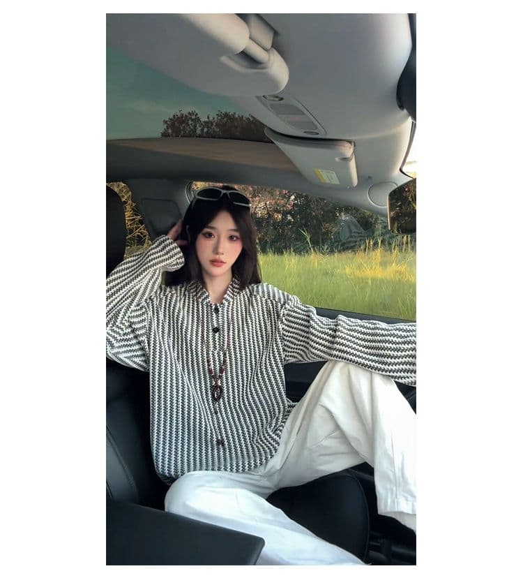 300 그램 원본 긴팔 티셔츠 기본 셔츠 여성 얇은 스타일 트렌디 가을 새로운 생선뼈 곡물 루즈핏 스탠드 칼라 맨위 상세 이미지 14