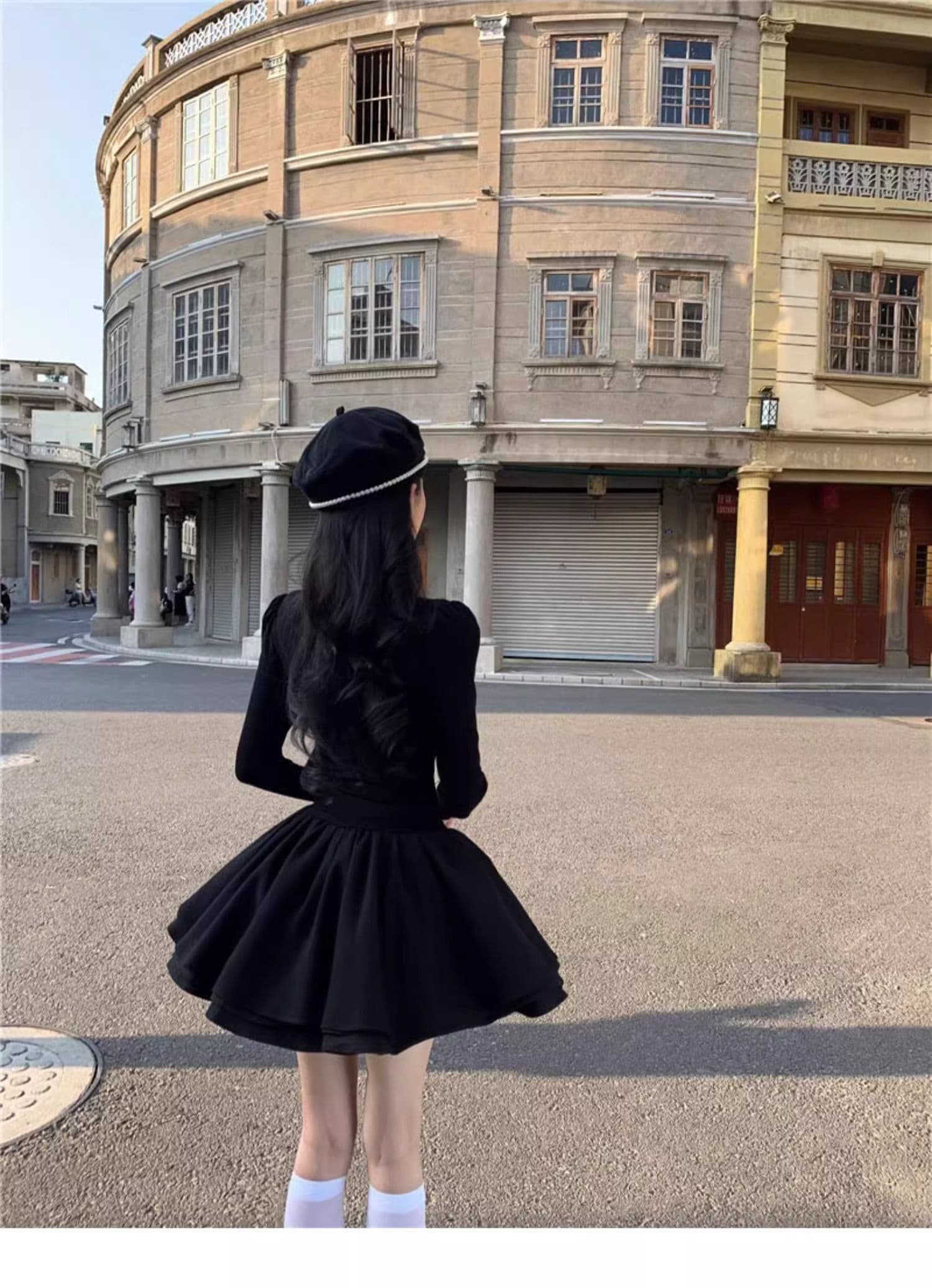 260 그램 사람들 면 리브 3층 치마 하나 고급 센스 검정색 반하이넥 긴팔 드레스 슬림해 보이는 한 마디 미니 스커트 상세 이미지 11