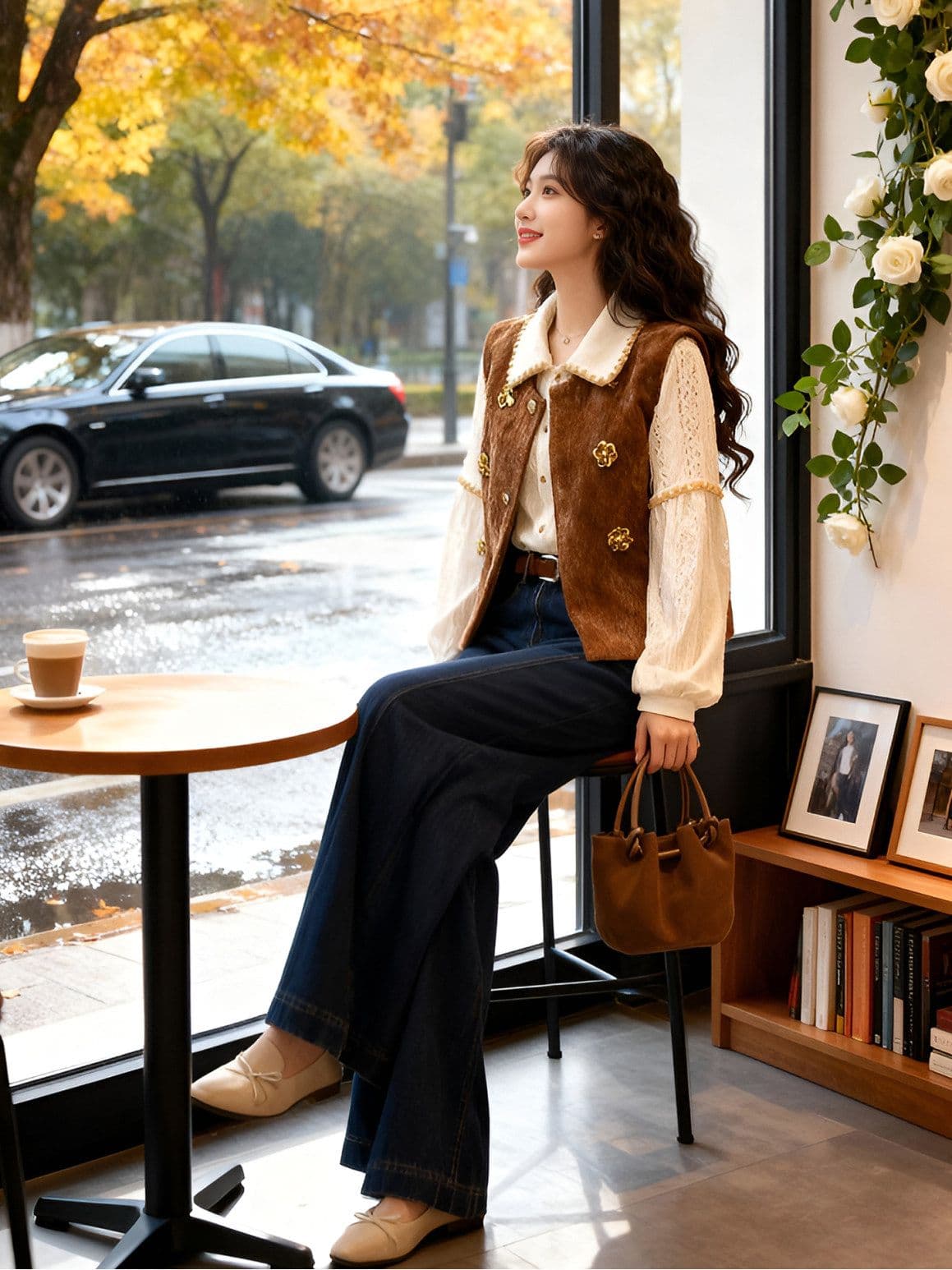 베스트 셰닐 하나 고급 센스 여성 새로운 항구 바람 레트로 베스트 상세 이미지 4