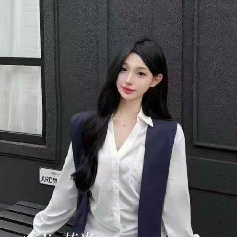 모방 데님 주간 실크 언더 천 박 전체 다림질 하나 프랑스식 꼬집기 허리 여성 셔츠 디자인 센스 셔츠 고유 한 외국 가스 맨위 이미지 3