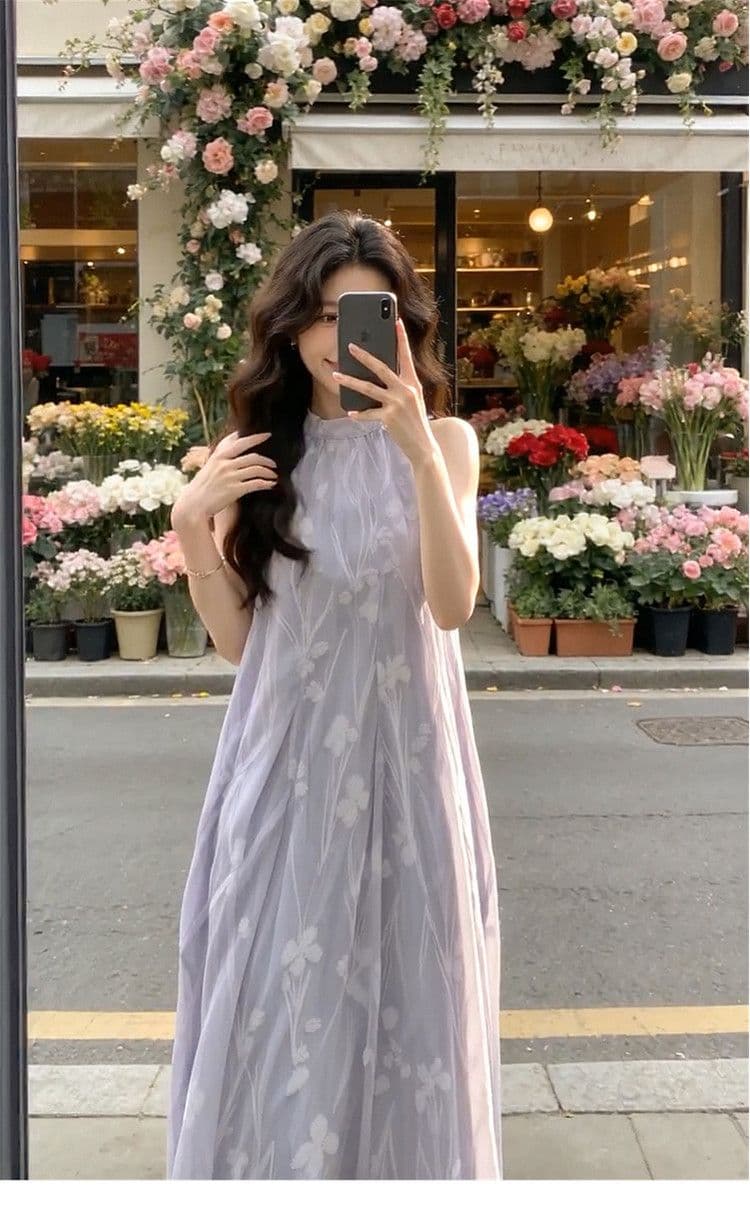 쉬폰 프린트 네리 국풍 행침 목 민소매 드레스 분위기 센스 꽃무늬 프린트 도루 가을 큰 진자 롱 스커트 상세 이미지 7
