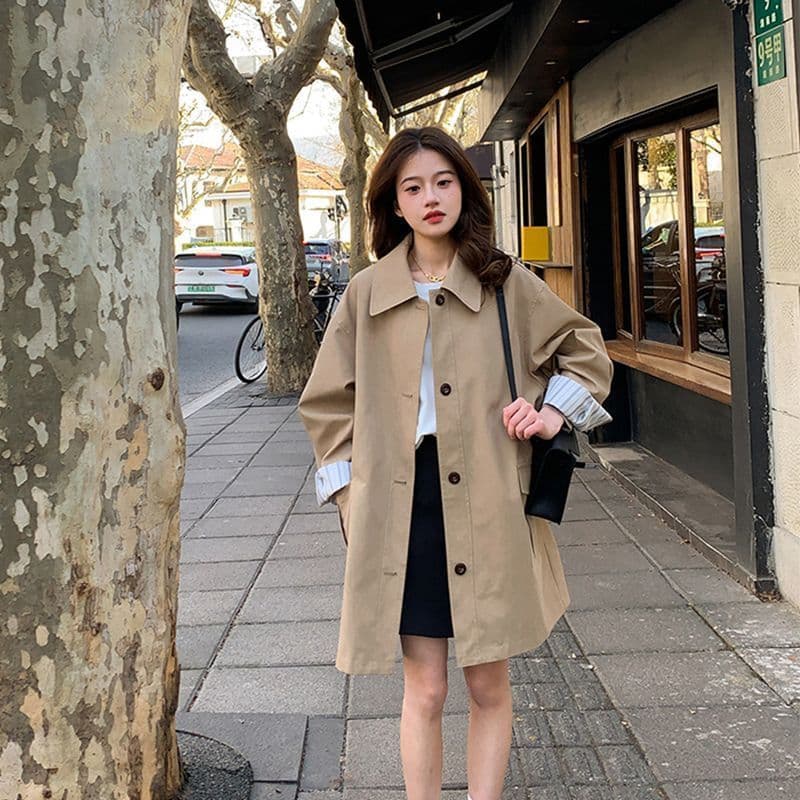 원본 것 카키 색 한 부서 바람막이 여성 코트 봄 가을 올해 인기 캐주얼 바람 작은 키 도루 센스 맨위 이미지 2
