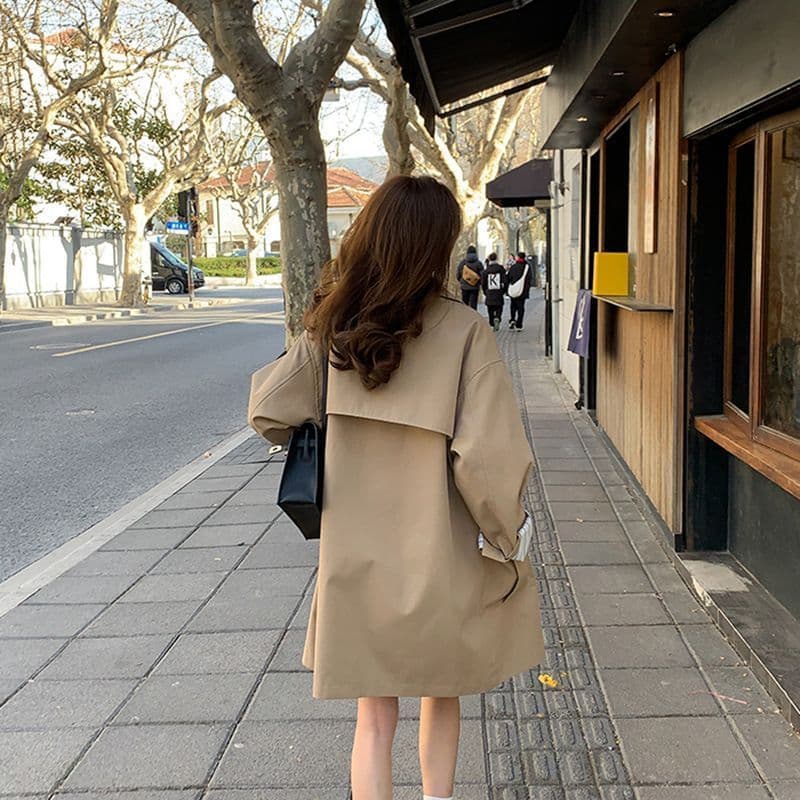 원본 것 카키 색 한 부서 바람막이 여성 코트 봄 가을 올해 인기 캐주얼 바람 작은 키 도루 센스 맨위 이미지 3
