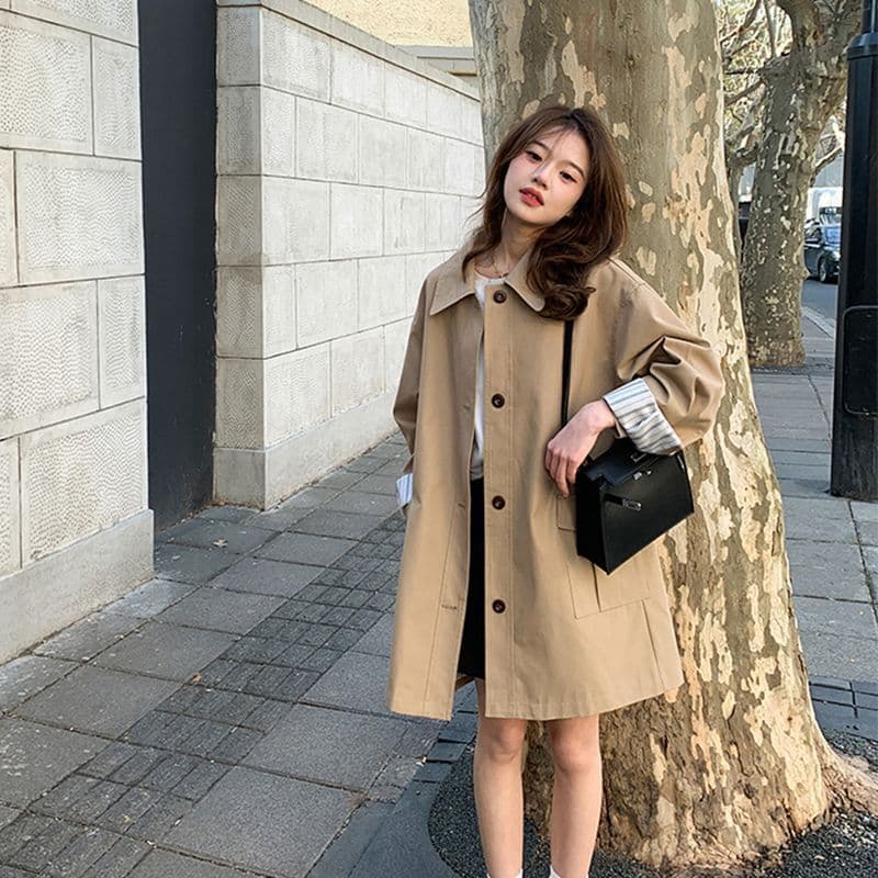 원본 것 카키 색 한 부서 바람막이 여성 코트 봄 가을 올해 인기 캐주얼 바람 작은 키 도루 센스 맨위 이미지 5