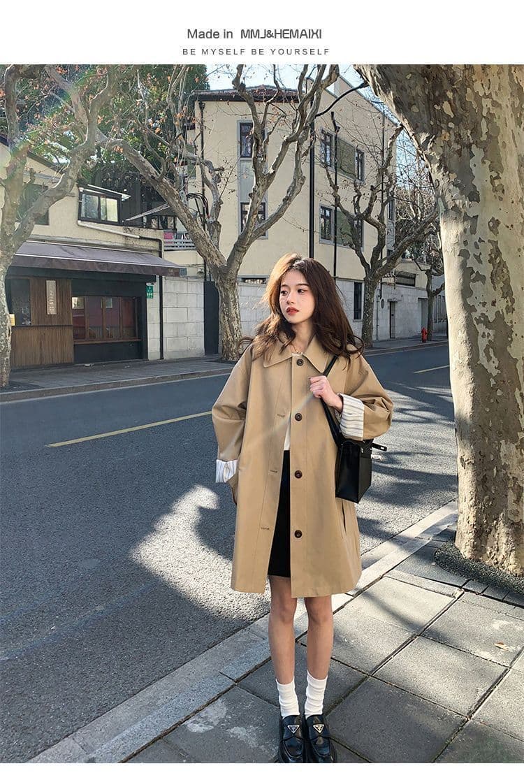 원본 것 카키 색 한 부서 바람막이 여성 코트 봄 가을 올해 인기 캐주얼 바람 작은 키 도루 센스 맨위 상세 이미지 1