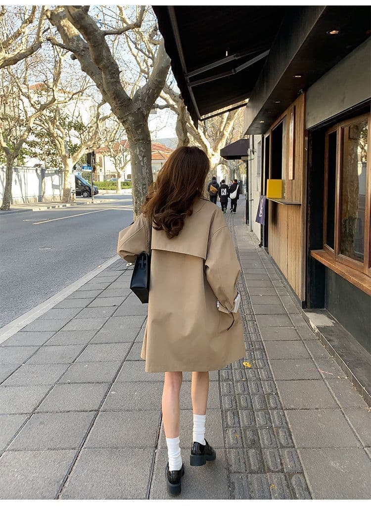 원본 것 카키 색 한 부서 바람막이 여성 코트 봄 가을 올해 인기 캐주얼 바람 작은 키 도루 센스 맨위 상세 이미지 8