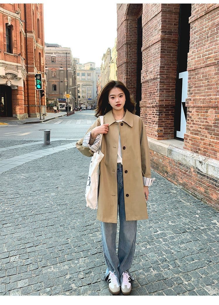 원본 것 카키 색 한 부서 바람막이 여성 코트 봄 가을 올해 인기 캐주얼 바람 작은 키 도루 센스 맨위 상세 이미지 9
