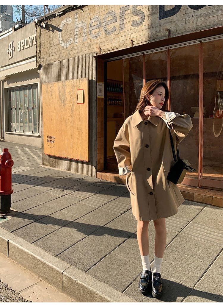 원본 것 카키 색 한 부서 바람막이 여성 코트 봄 가을 올해 인기 캐주얼 바람 작은 키 도루 센스 맨위 상세 이미지 10