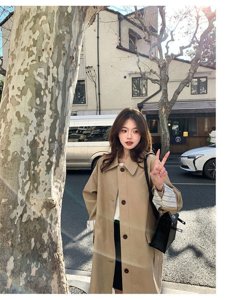 원본 것 카키 색 한 부서 바람막이 여성 코트 봄 가을 올해 인기 캐주얼 바람 작은 키 도루 센스 맨위 상세 이미지 11